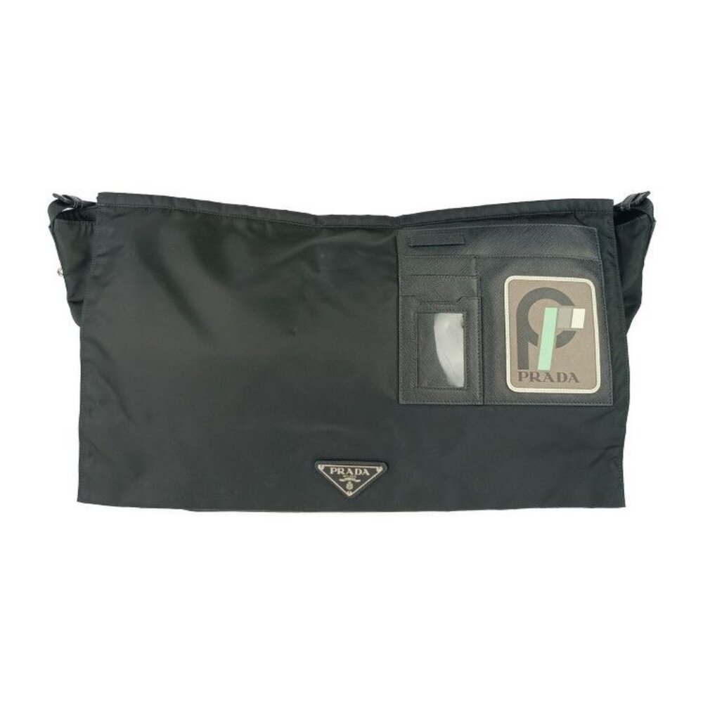 Prada Shoulder Bag Messenger 2 Vd013 Black Nylon Leather Flap